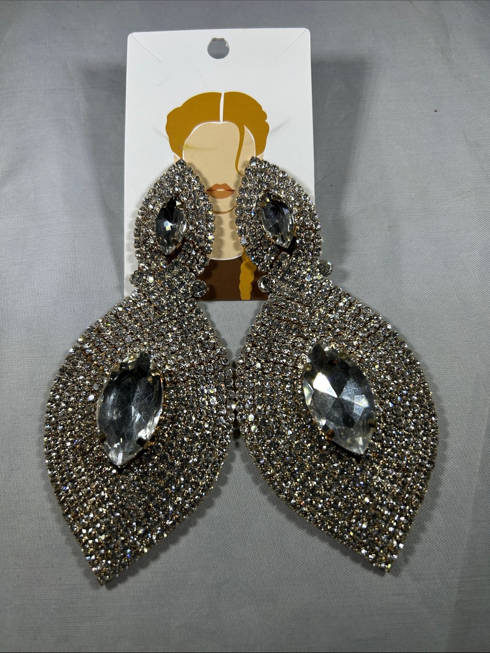 Glamorous Crystal Marquise Drop Earrings - Silver Tone